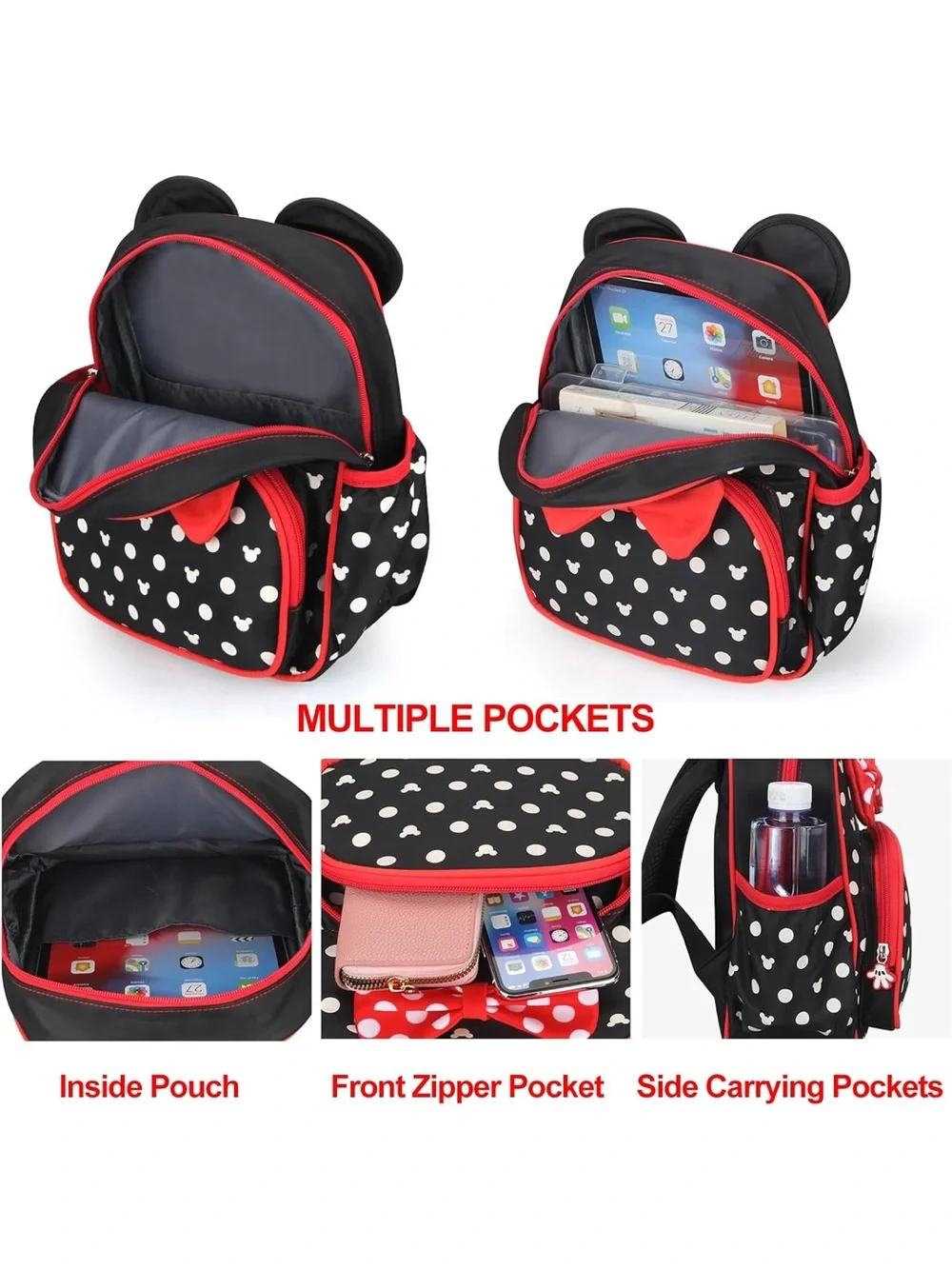 Disney Kids Polka Dot Minnie Backpack in Black and Red